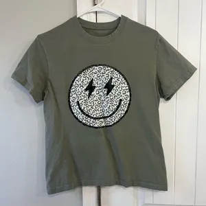 Women’s Olive Green Smiley Face T-Shirt thumbnail 1