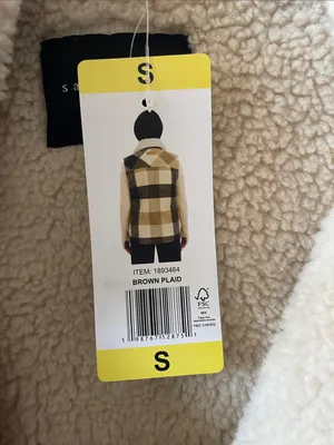 NWT Sanctuary Plush Sherpa-Collar Plaid Vest in Cream & Brown Front Zipper - S thumbnail 3