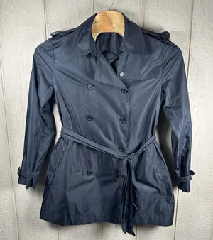 Norma Kamali Double Breasted Trench Coat Womens Size XL Black Belted Rain Dress thumbnail 1