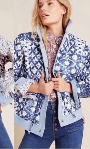 BLANK NYC Anthropologie Reversible Patchwork Denim cotton Jean Jacket XS fits M thumbnail 1