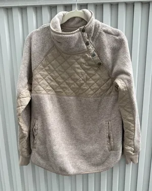 Abercrombie & Fitch Sherpa Quilted Pullover Jacket Beige Small thumbnail 1