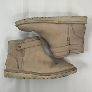 Ugg Sz 6 Boots Rella Beige Suede Shearling Lined Ankle Short Booties Snap Strap thumbnail 3