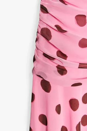 Zara Pink Polka Dot ruffled Maxi Dress bohemian summer vacation bodycon thumbnail 6