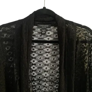 Cable Gauge Woman 1X Black Lace Duster Cardigan‎ Open Front Grandmacore Grunge thumbnail 2