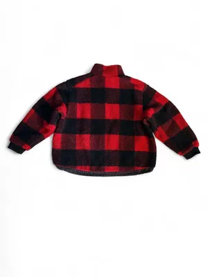 American Eagle Red Black Buffalo Plaid Sherpa Fleece Pullover Size M thumbnail 7