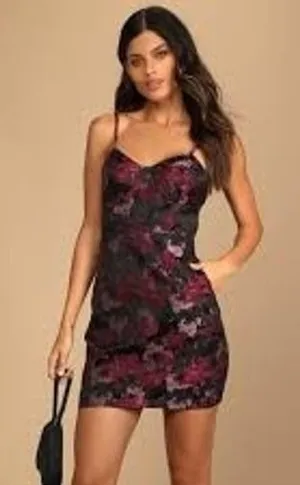 Lulus Mini Dress Womens Small Magenta Floral Jacquard Cocktail Party Bodycon‎ thumbnail 1