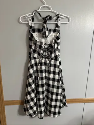 Topdress Black White Gingham Backless Halter Dress Size Small Retro Trad Wife thumbnail 8