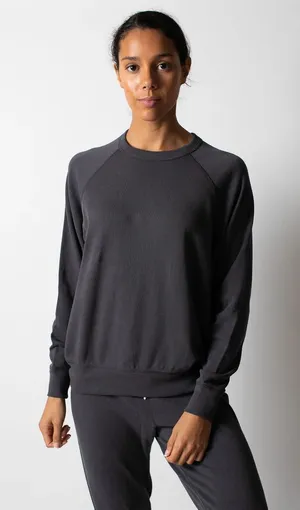 Leallo Women’s Charcoal Dune Solid Crewneck Black Size XS thumbnail 1