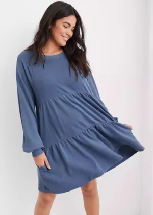 Aerie Women’s Weekend Tiered Dress Long‎ Sleeve 100% Cotton Cornflower Blue XS thumbnail 1