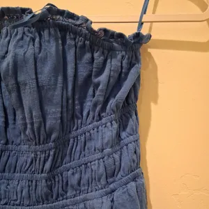 Thirty Thirty LA Strapless Mini Dress size S Royal Blue Smocked Tiered Ruched thumbnail 3