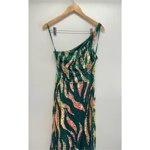City‎ Studio Dress Juniors' Sequin One-Shoulder Slit Gown Size 11 Green Gold NWT thumbnail 6