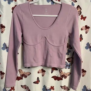 Ribbed corset like long sleeve crop top thumbnail 1
