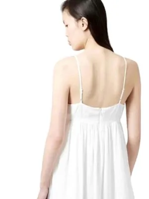 Topshop Babydoll Appliqué White Lace-Trim Slip Dress Adjustable Straps Sz SP thumbnail 3