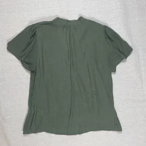 Nanette Lepore | Olive Green Lace Yoke Short Sleeve Top | Large thumbnail 2