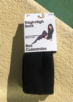 American Apparel Vintage Sold Out Thick Thigh High Socks Y2K Black US Made Rare thumbnail 1