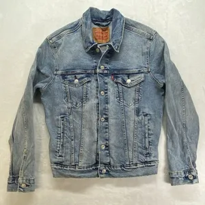 Levis Mens Classic Denim Stonewash Trucker Jean Button Down Jacket Sz‎ Small thumbnail 1