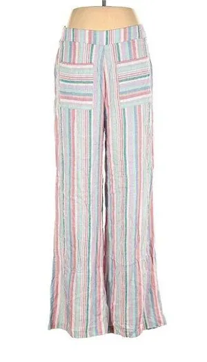 Ashley Stewart Womens 10 High Pant Flowy Striped Boho Grandmacore Linen Wide Leg thumbnail 1