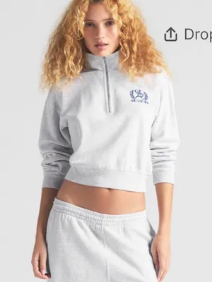 Nwt Skims Lightweight Fleece Shrunken Quarter Zip Light Heather Grey Sz L thumbnail 2