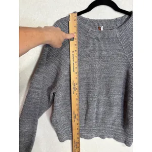 Free People Too Good Marled Grey Cotton Blend Raglan Sleeve Knit Sweater L thumbnail 7