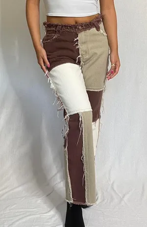 Jaded London Brown Patchwork Jeans thumbnail 1