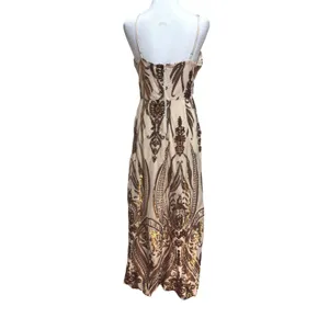 Windsor Sequin Maxi Dress Gold Bronze Damask Formal Prom Gown Art Deco Glam L thumbnail 6