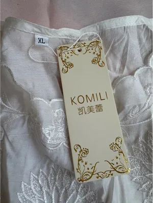 Komili Women's White Embroidered Cotton Blouse XL thumbnail 5
