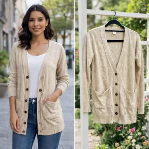 Cream Speckled Cardigan Cardigan Button Up Sweater Ribbed Sleeves and Bottom XS thumbnail 2