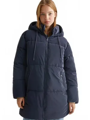 Mango Teen's Long Quilted Puffer Jacket NWT Dark Navy Teens Large thumbnail 2