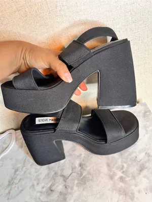 Steve Madden Black Platform Block Heel Sandals with Gold Buckle thumbnail 7
