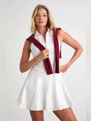 Lulu's Zenley White Collared Skater Mini Dress thumbnail 3