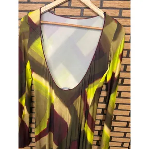 Zara Lime Green Abstract Long Sleeve Open Back‎ Maxi Dress Size Small thumbnail 6