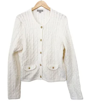 J. Crew White Odette Cable Knit Sweater Lady Jacket Sz L thumbnail 1