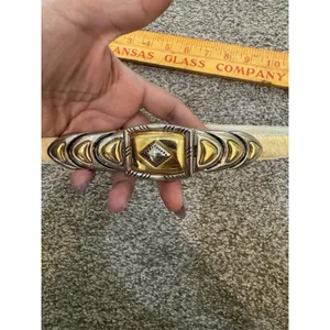 Dame Genuine Snakeskin Women's Yellow Belt Deco Gold Silver Hook Buckle‎ thumbnail 2
