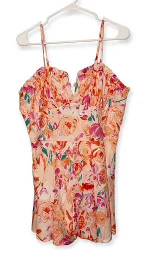 Floral Romper Fits Like Medium Sweetheart Neck Ruffled Peach Pink Shorts thumbnail 1