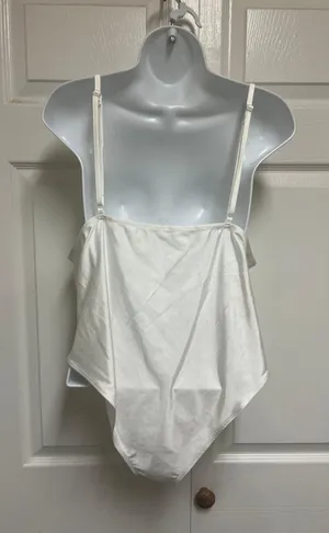 SheIn Sexy White Rhinestone Detail Ruched Bustier Cami Bodysuit thumbnail 7