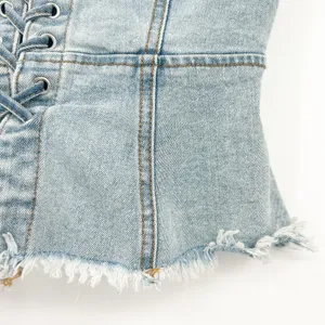 Forever 21 Womens Y2K Lace Up Raw Hem Denim Corset Tube Top Size‎ S Medium Wash thumbnail 2