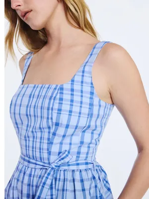 Free Assembly blue plaid Sleeveless Belted Cotton Midi Dress NWT thumbnail 3