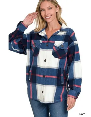 Zenana Oversized Plaid Fleece Shacket‎ thumbnail 1