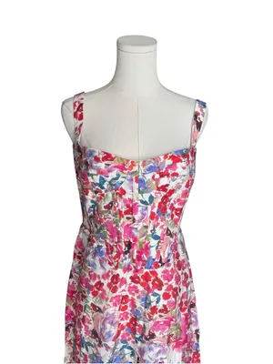 Bardot x Revolve - NWT Floral Corset Midi Dress Linen Blend Boned Bodice Sz L thumbnail 5