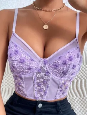 Lilac floral lace crop top Purple Size M thumbnail 1