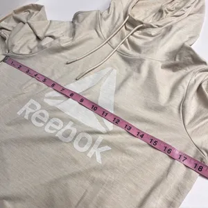 Reebok tan white marbled long sleeve tshirt hooded drawstring thumb holes‎ comfy thumbnail 5