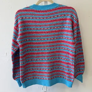 NWT Loft‎ Women’s Crewneck Vibrant Knit Sweater Blue Red XS thumbnail 3