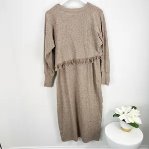 STITCHDROP Fringe 2 in 1 Sweater Dress Midi Fringe Branch Tan Size XL NWT thumbnail 7