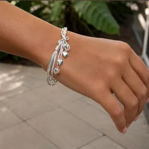 Sterling Silver 925 charm with heart dangle bracelet with multiple strands thumbnail 1