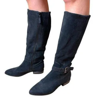 NINE WEST Black Suede Flat Riding Boot Size 8.5M Pointed Toe thumbnail 1
