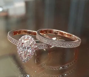 Gorgeous Rose Golden 2 Piece Teardrop Shape Cocktail Ring and Band Set Size 7 thumbnail 1