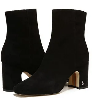 Sam Edelman Fawn Black Suede Ankle Booties Block Heel Square Toe Size 7.5 thumbnail 1