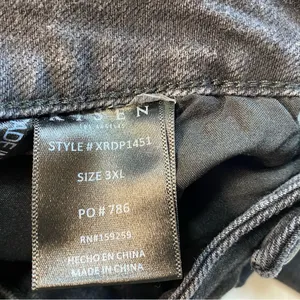 Risen Wide Ankle Flare Jeans Black 38”x28” Mid Rise‎ Distressed Raw Hem Stretch thumbnail 5