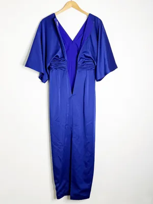 THEIA Size 4 Royal Blue Formal Maxi Dress Draped Sleeve Ruched Waist thumbnail 8
