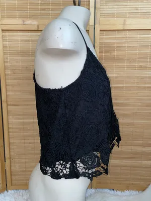 Streetwear Society black double layer black lace cami shirt tank top woman’s M thumbnail 2